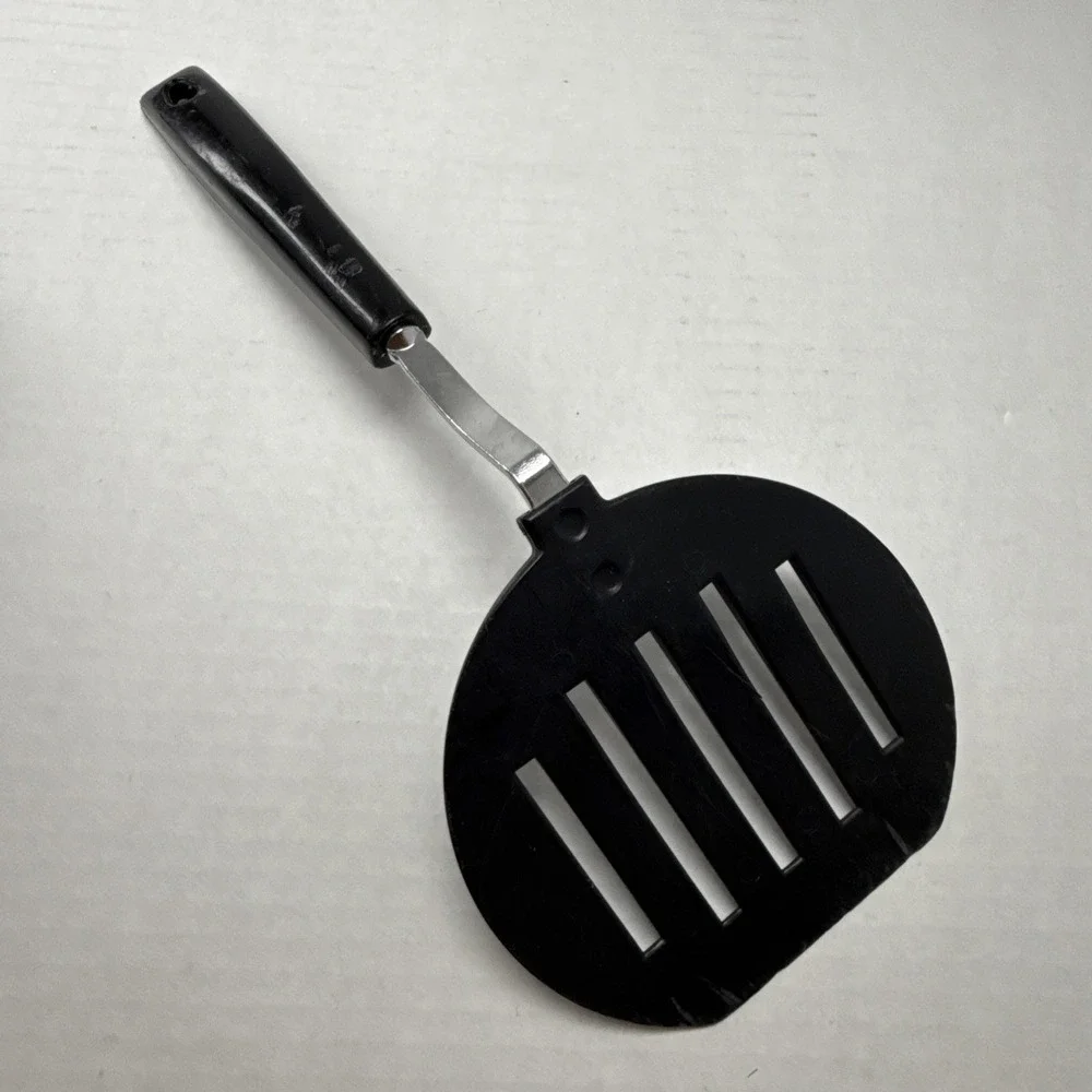 Vintage EKCO WIDE Slotted Spatula Turner Flipper Black Nylon Plastic Handle 10